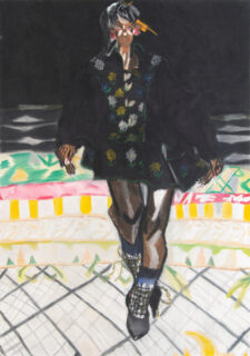 A woman in a black dress