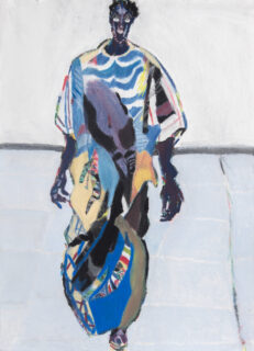 A woman in a colorful dress